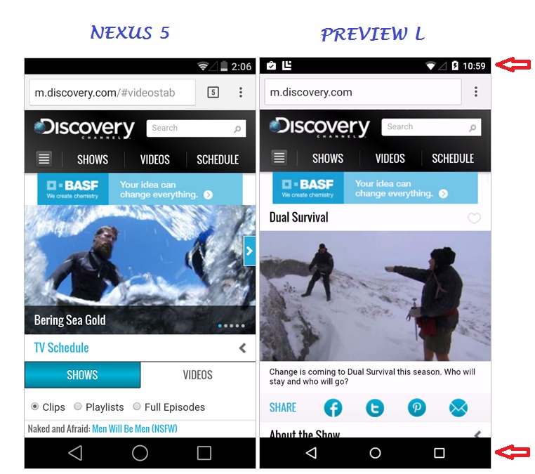 Android preview L vs Nexus 5